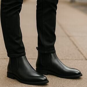 NWT ~ Men's Classic Business Black Faux Leather Chelsea Ankle Boots (45) 11 1/2